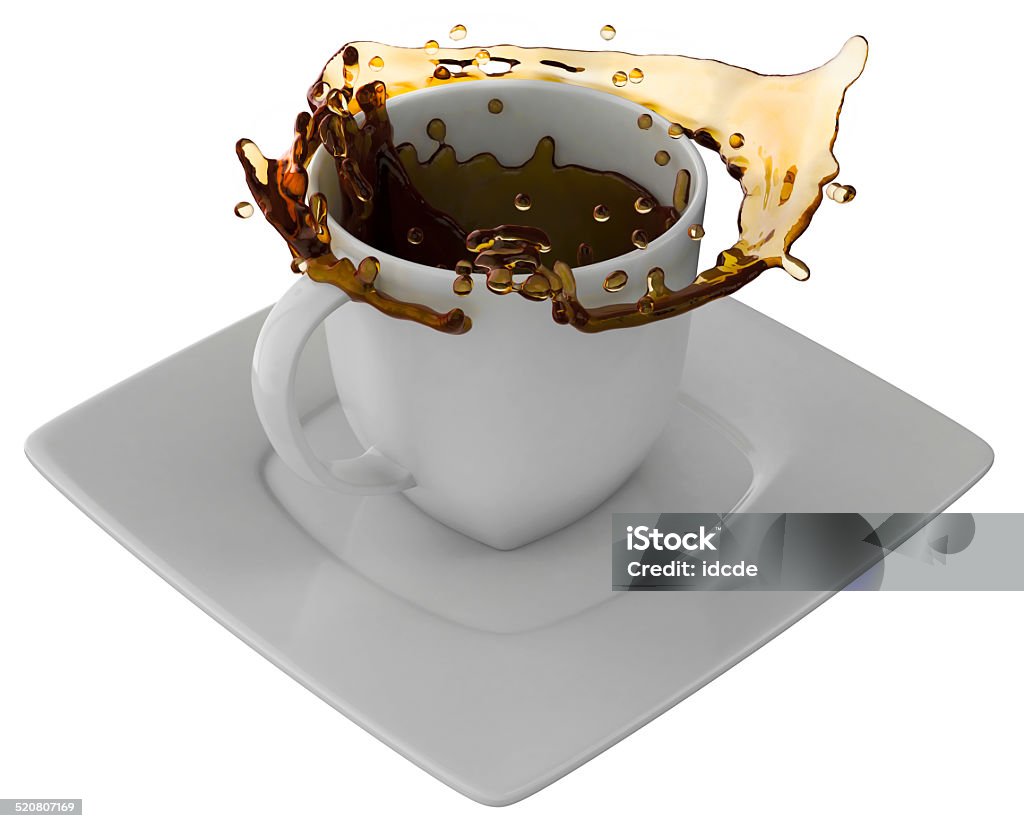 Cup of coffee with splashes, isolated on white Black Color Stock Photo