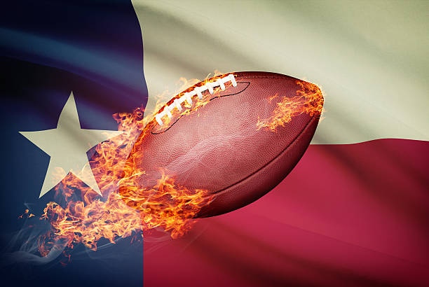 American football ball with flag on backround series - Texas stock photo