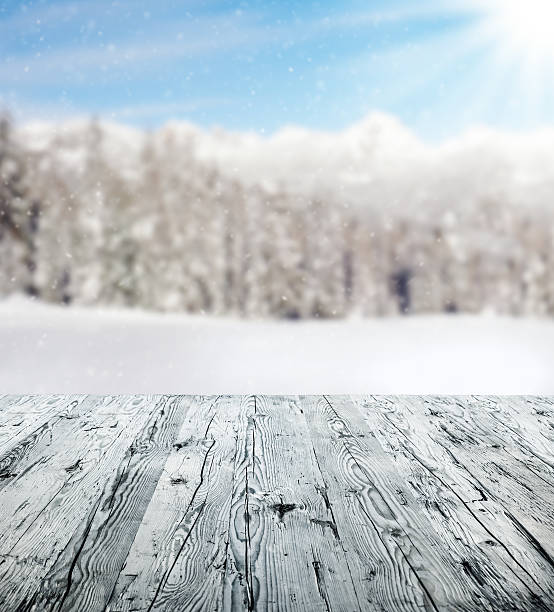 istock Winter scenery with wooden planks 520807907
