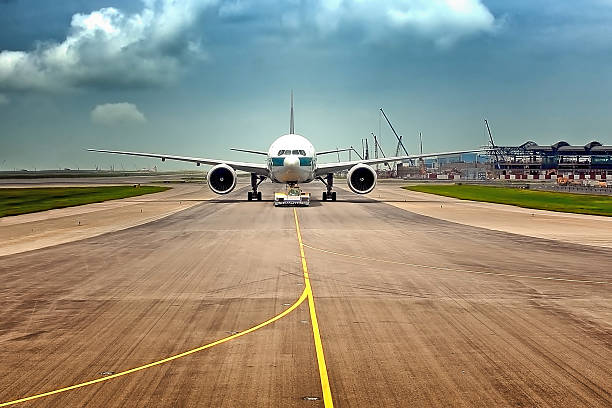 istock Commercial airplane in runway 520808113