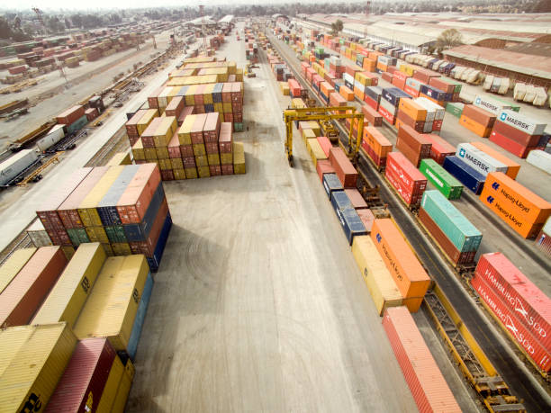istock Shipping containers, aerial view 520833538