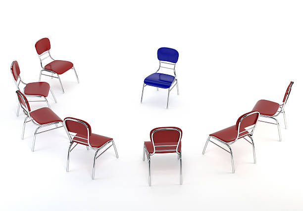 istock Set of red chairs and one blue,isolated background.3d illustration 520834054