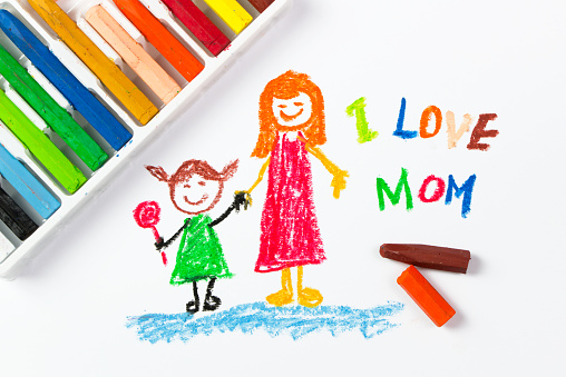 Kid drawing of mother and girl for happy mother's day theme