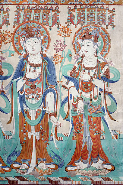 mural budismo patrones - dunhuang fotografías e imágenes de stock