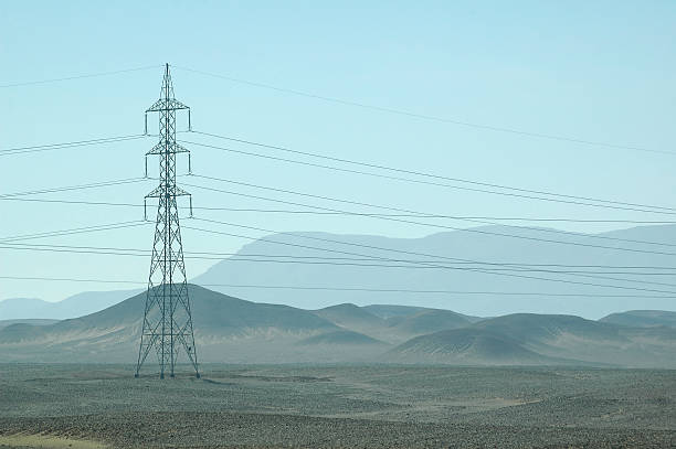 Electricity tower in desert on the Red sea governorate, Egypt. Africa