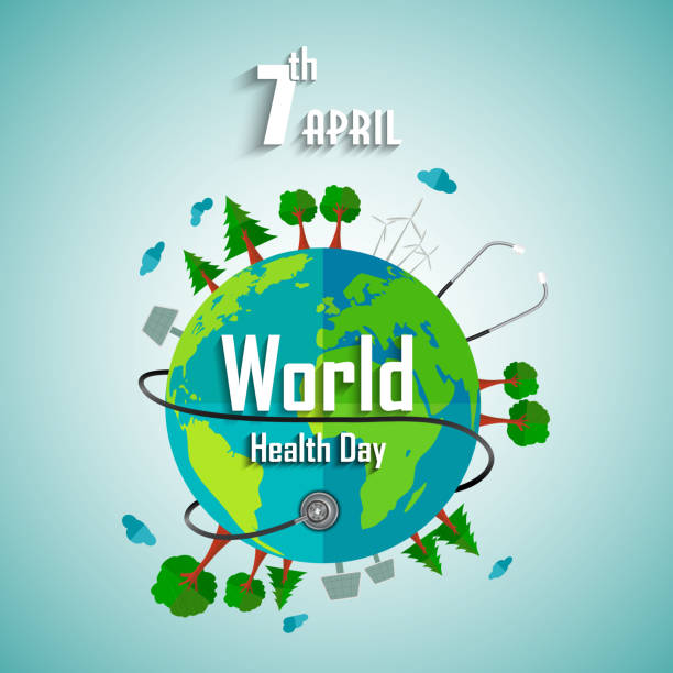 World health day concept with environmental of earth Illustration of World health day concept with environmental of earth medicate stock illustrations