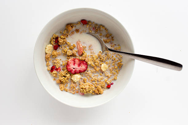 istock Lay flat view of a bowl of breakfast cereal 520838558