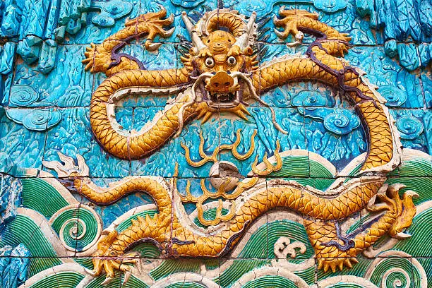 nine dragon wall Forbidden City of Beijing China
