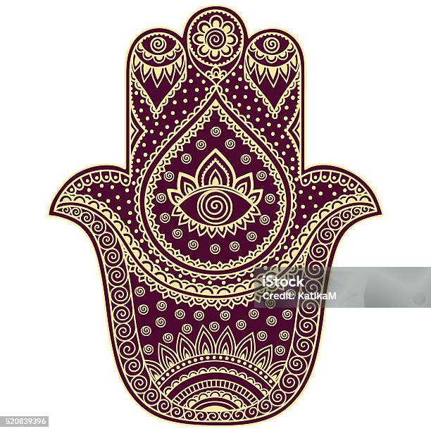 Color Vector Hamsa Hand Drawn Symbol Stock Illustration - Download Image Now - Hamsa Symbol, Arabic Style, Color Image