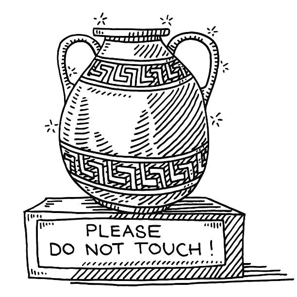 Vector illustration of Ancient Vase Museum Do Not Touch Sign Drawing