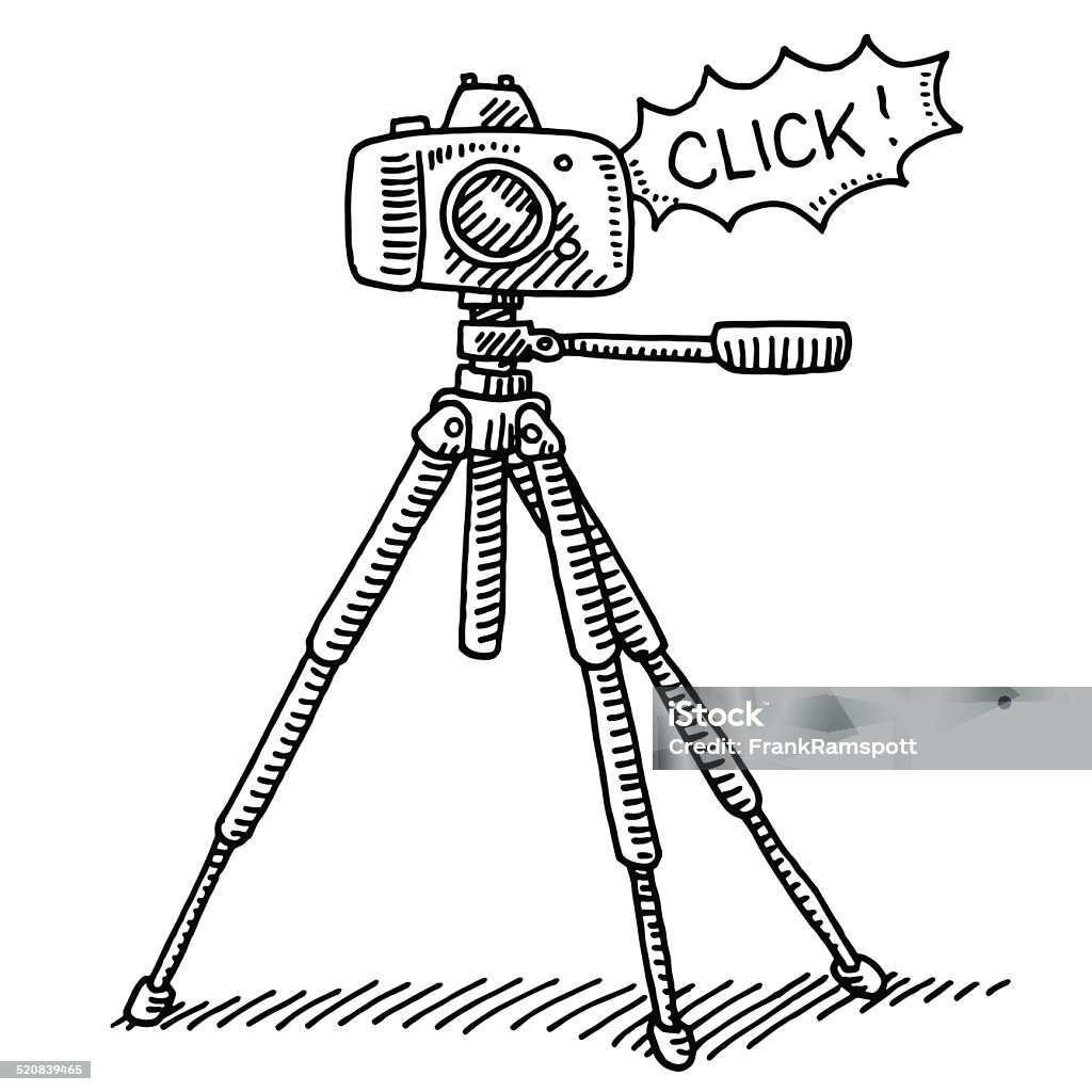 Fotografía trípode de cámara, haga clic en el dibujo - arte vectorial de Cámara libre de derechos