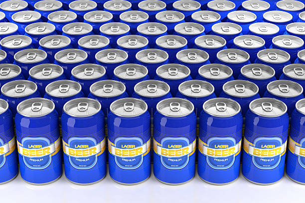 istock Large group of blue lager beer cans arranged in rows 520841333