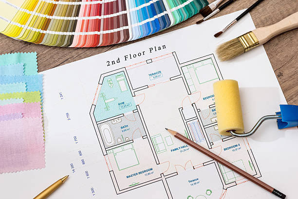 istock architectural plan of the house with  color palette 520842424