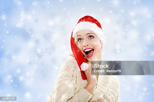 Funny Woman With Bonnet At Christmas Time Stock Photo - Download Image Now - Adult, Adults Only, Beautiful People