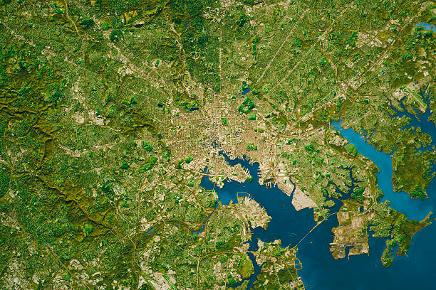 Baltimore City Topographic Map Natural Color Digital composite image: Topographic Map of the City of Baltimore, Maryland, USA. topography photos stock pictures, royalty-free photos & images