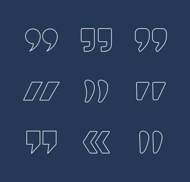 Vector illustration of Quote marks outline vector icons