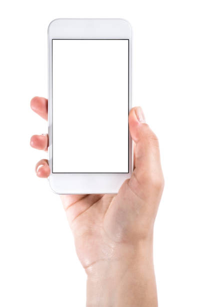 istock Female hand holding white smart phone 520861981