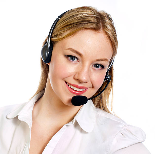 Young woman with a call centre headset stock photo