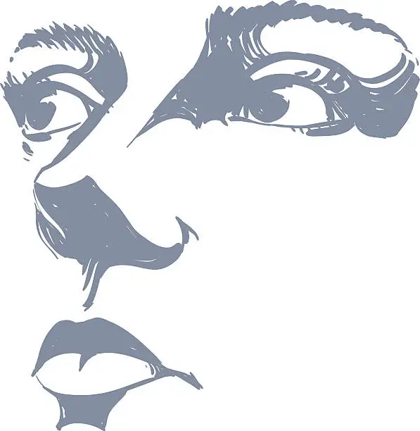Vector illustration of Black and white illustration of lady face, delicate visage features