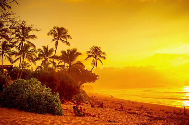 oleoducto banzai puesta de sol en la playa - north shore hawaii islands oahu island fotografías e imágenes de stock