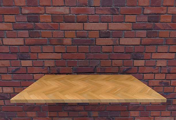 istock Empty top wood laminate floor shelves 520880588