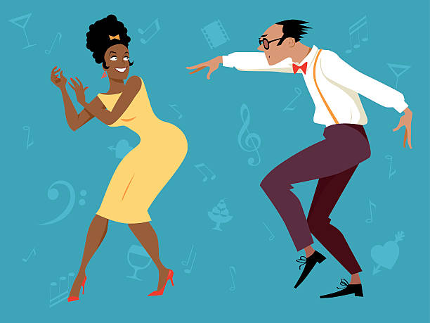 retro dance party - retro revival couple men elegance stock illustrations