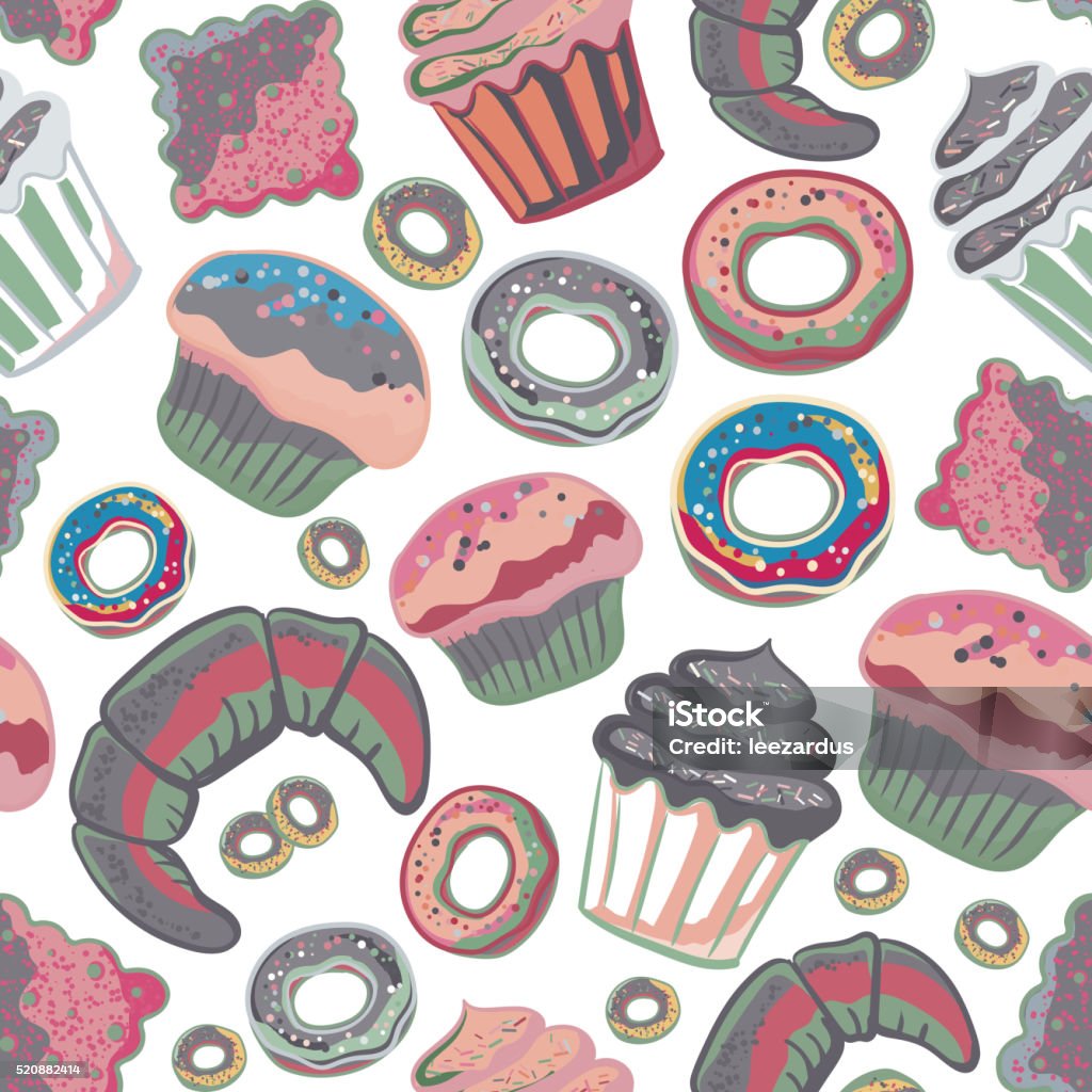 Vector food bakery seamless pattern with baked goods. Flour products Vector food bakery seamless pattern with baked goods. Flour products from pastry shop. Illustration for print, web. Original design element. Pink gray colors. Backgrounds stock vector