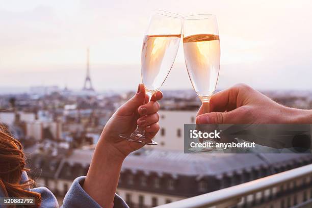 Couple Drinking Champagne In Paris Stock Photo - Download Image Now - Paris - France, Champagne, France