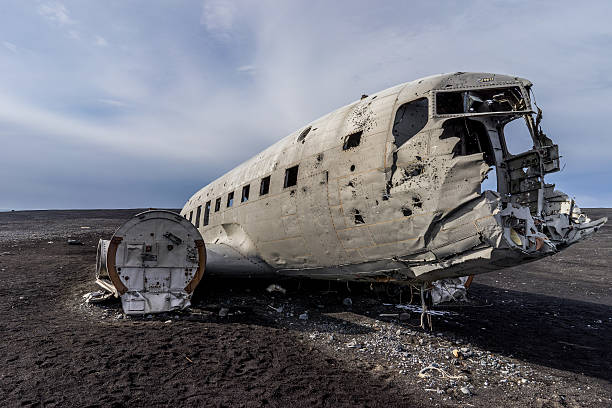 istock Crashed US army plane on black sand beach in Iceland 520884630