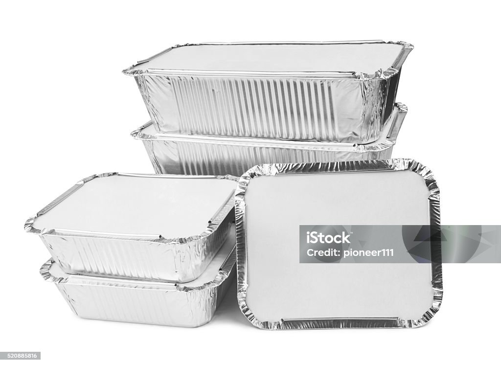 Foil trays Foil trays for food on a white background Container Stock Photo