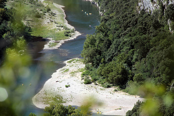 Gorges de l'Ardèche Nature Reserve Looking down to the Ardèche River near the Bivouac Gournier leisure activity french culture sport high angle view stock pictures, royalty-free photos & images