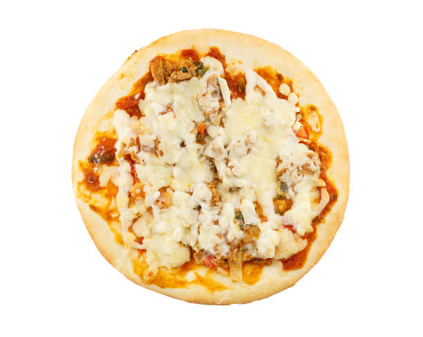 istock Frozen chicken pizza isolated on white background 520888765