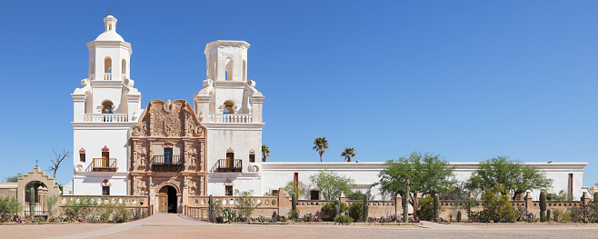 Mission San Xavier del Bac is a Spanish Catholic mission located south of Tucson, Arizona. Founded in 1692, it is named for the co-founder of the Jesuit Order, Francis Xavier. Today's Mission - a fine examples of Spanish colonial architecture - is the oldest European structure in Arizona (completed in 1797).