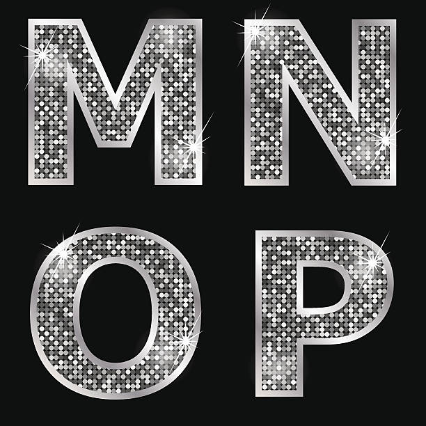 srebro metaliczne, błyszczące litery m, n, o, p - letter p ornate alphabet typescript stock illustrations