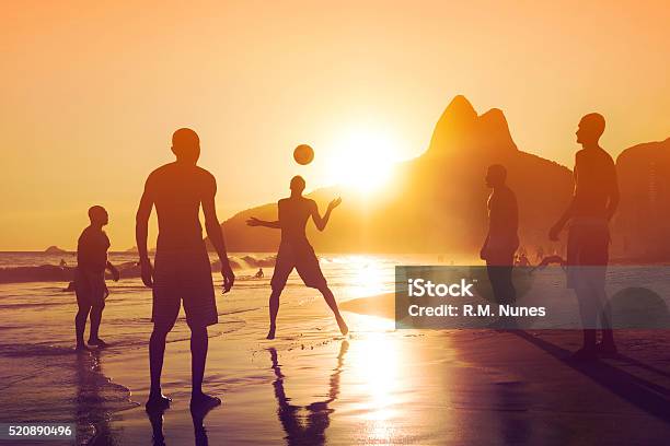 Sunset In Ipanema Beach Rio De Janeiro Brazil Stock Photo - Download Image Now - Beach, Rio de Janeiro, Soccer