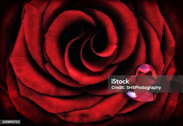 Macro Red Rose With Crystal Heart Stock Photo - Download Image Now - Above, Abstract, Beauty In Nature