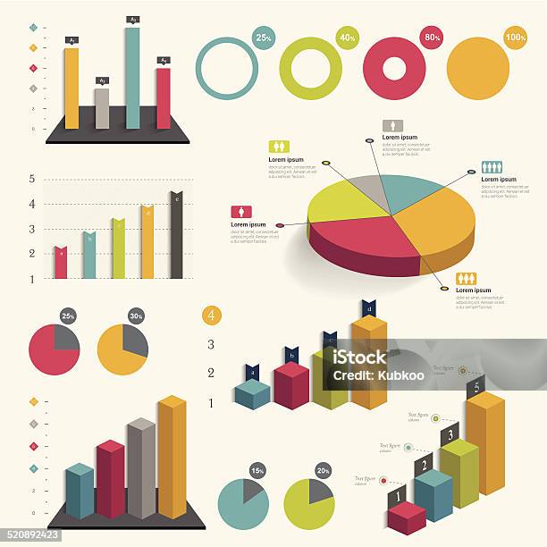 Set Of Business Flat 3d Design Graph Infographics Charts Stock Illustration - Download Image Now