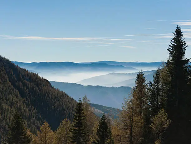 Foggy landskype view in styria