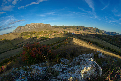 Curved horizon landscape, symbolic edge of the earth autumn Transylvania, Romania