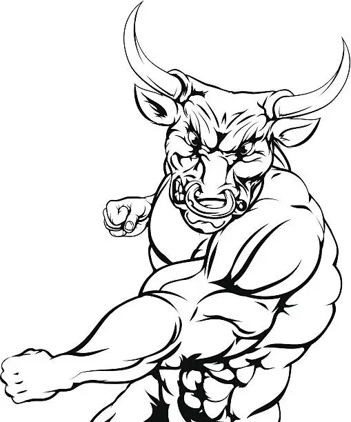 Vector illustration of Fighting bull character sports mascot