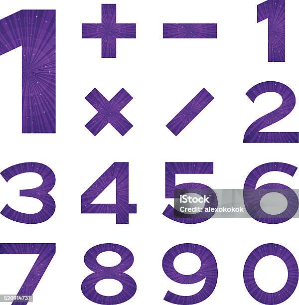 Numbers Set Violet Space Stock Illustration - Download Image Now - Cut Out, Design Element, Division