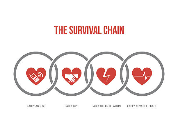 stockillustraties, clipart, cartoons en iconen met the survival chain - defibrillator