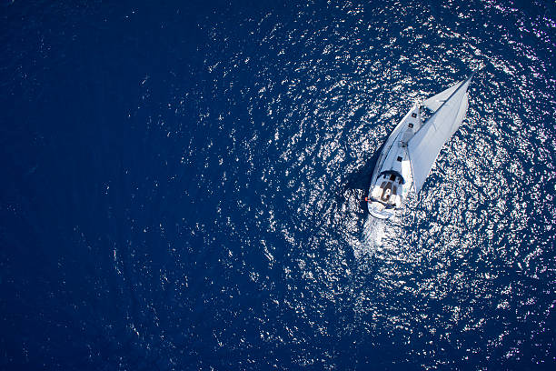 Amazing view to Yacht sailing in open sea