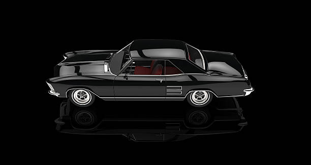 istock Classic American car - on black reflective background 520935428