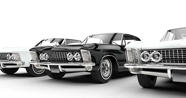 istock Black and white classic American cars 520935648