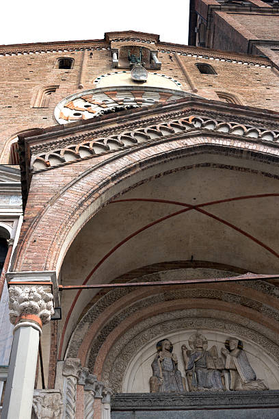 Lodi - Perspective view of Cathedral portico, Romanesque architecture, Lombardy The Duomo is a Roman Catholic cathedral dedicated to the Assumption of the Blessed Virgin Mary - Italy lodi italy stock pictures, royalty-free photos & images