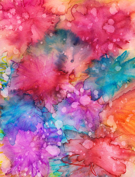istock Bright hand painted watercolor and ink textured background' 520936420