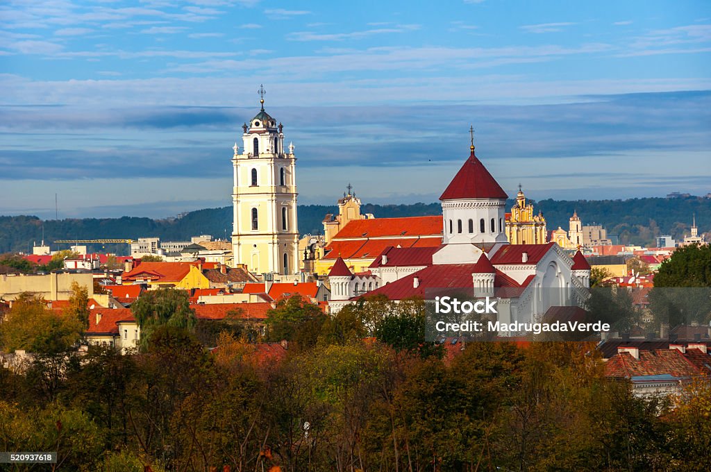 Cathedral and church in Vilnius Cathedral and church in Vilnius, capital of Lithuania with autumn sky at the background Aerial View Stock Photo