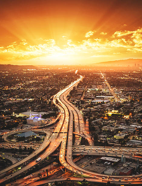 Los Angeles crossway junction aerial view Los Angeles crossway junction aerial view overpass road stock pictures, royalty-free photos & images