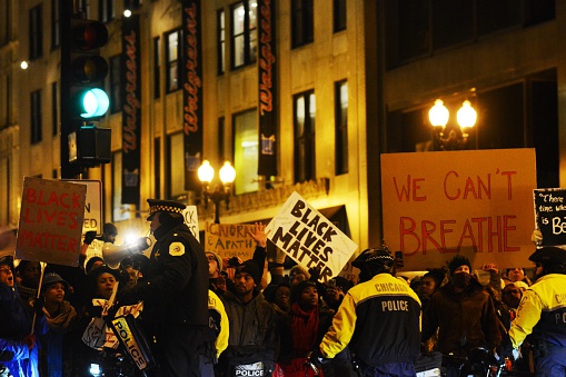 Chicago, Illinois, USA - December 7, 2014 - People protest police brutality against African Americans.